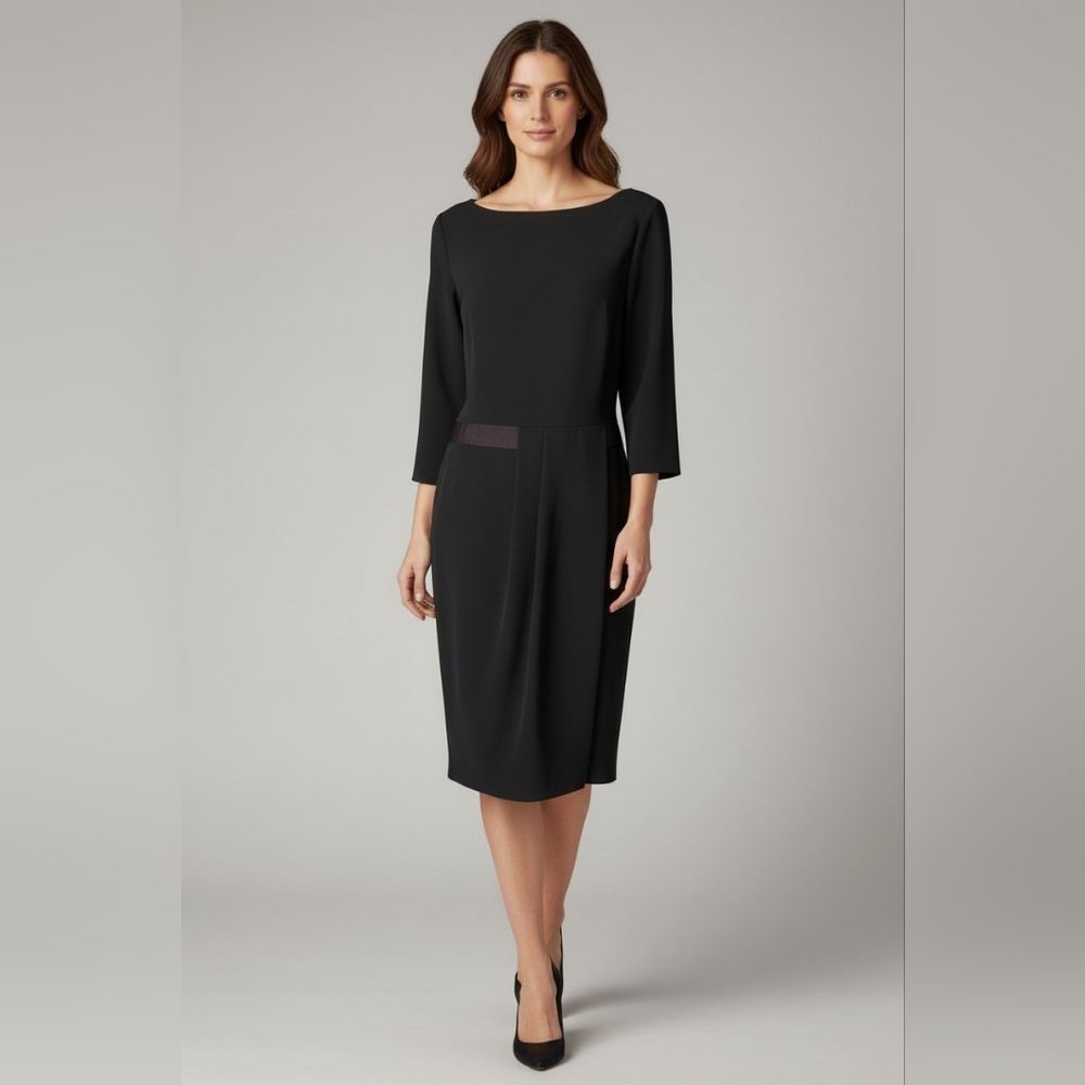 Lafayette 148 New York Boat Neck Pleated Wrap Effect Dress